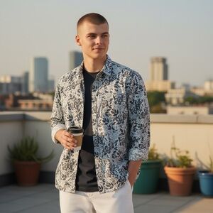 Original Penguin Blue Shirt with darker blue flowers